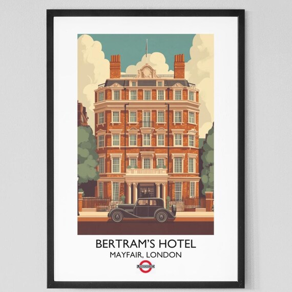 Bertrams Hotel Mayfair London Brick Facade Vintage Car Classic Poster