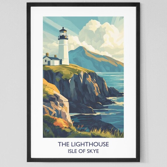 Isle of Skye Lighthouse Rocky Cliffs Dramatic Coast Vintage Travel Poster