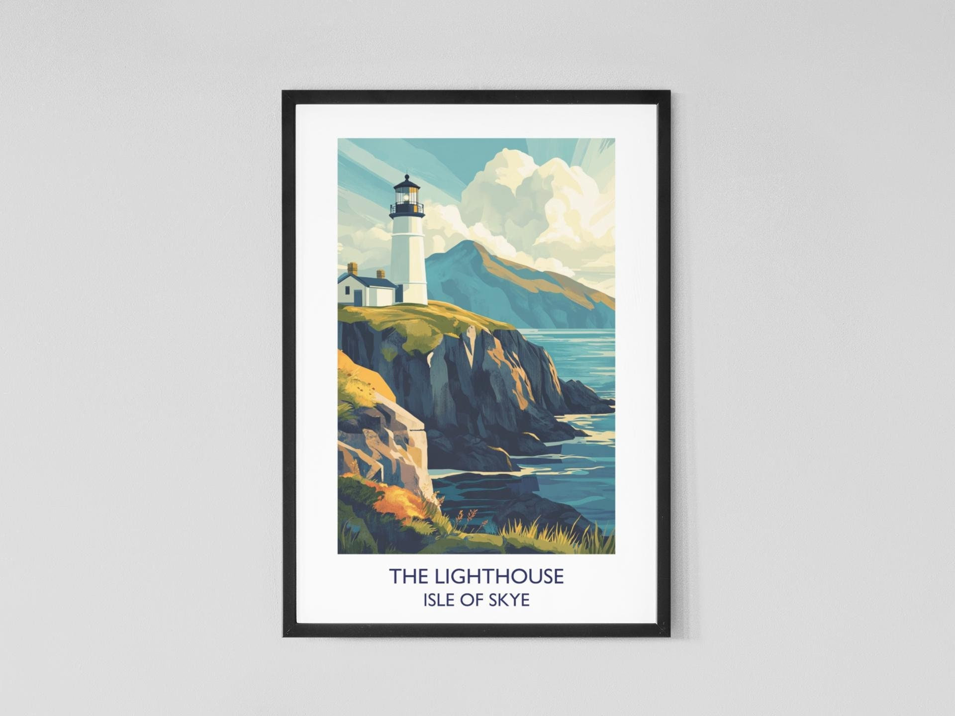 Isle of Skye Lighthouse Rocky Cliffs Dramatic Coast Vintage Travel Poster