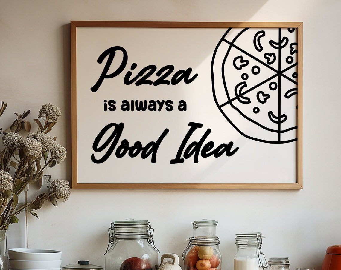 Pizza Is Always A Good Idea Black Script Kitchen Quote Food Poster