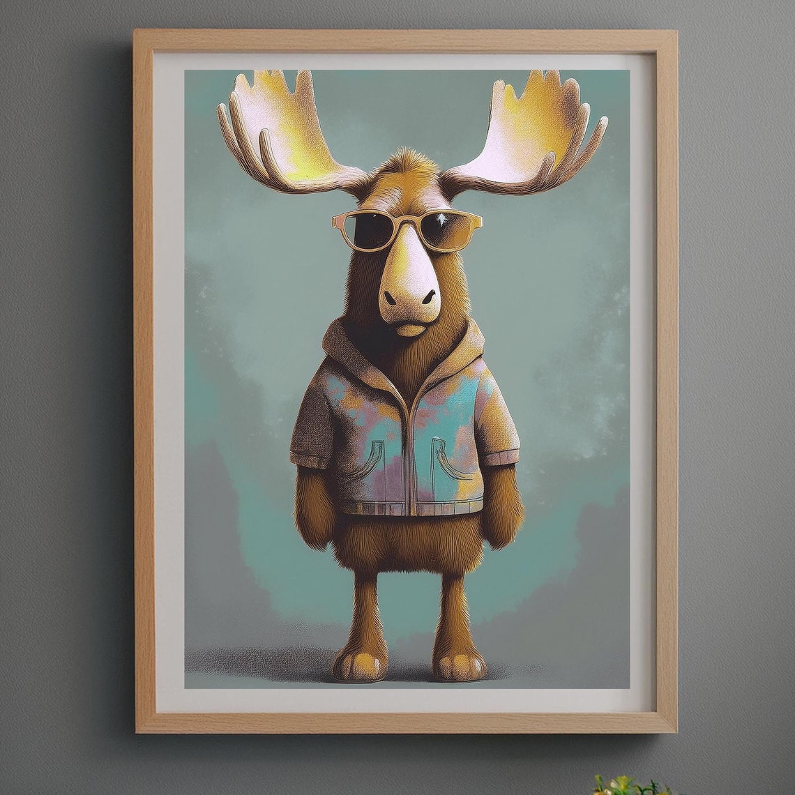 Hipster Moose with Sunglasses and Denim Jacket Illustration Poster - Image 3