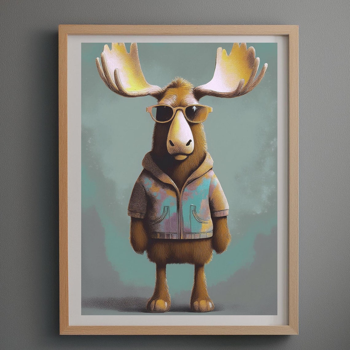 Hipster Moose Wearing Sunglasses Colorful Jacket Funny Art Poster