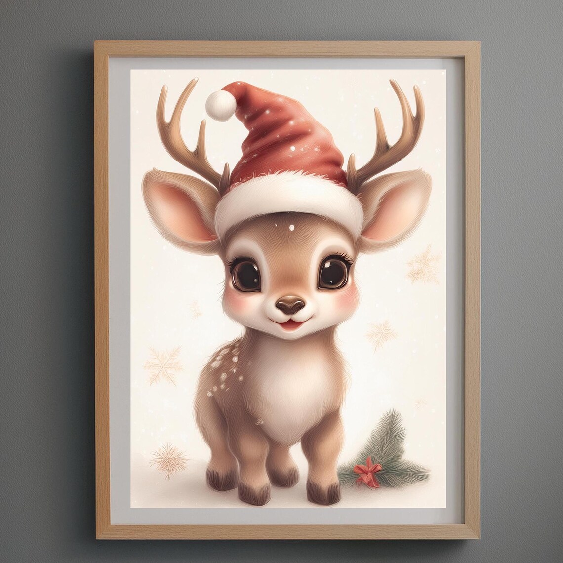 Christmas Baby Reindeer in Red Santa Hat Cute Holiday Poster - Image 3