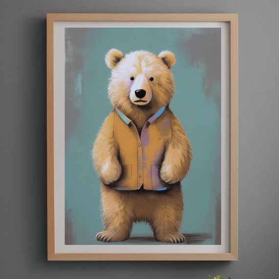 Bear In Vest Print Stylish Bear Print Animal Wall Art Nursery Decor Kids Room Poster Cute Bear Playful Art Print Childrens Decor