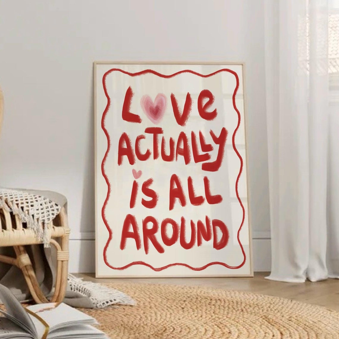 Love Actually Is All Around Red Handwritten Wavy Romantic Quote Poster - Image 3