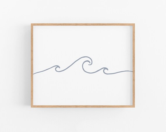 Wave Print Fine Line Print Minimal Wall Decor Gift For Surfer Go With The Flow Print Ocean Print Minimal