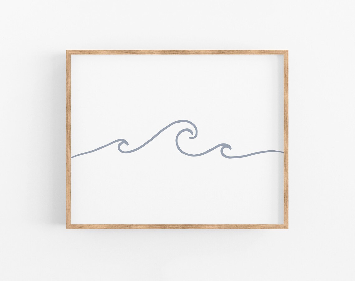 Wave Print Fine Line Print Minimal Wall Decor Gift For Surfer Go With The Flow Print Ocean Print Minimal