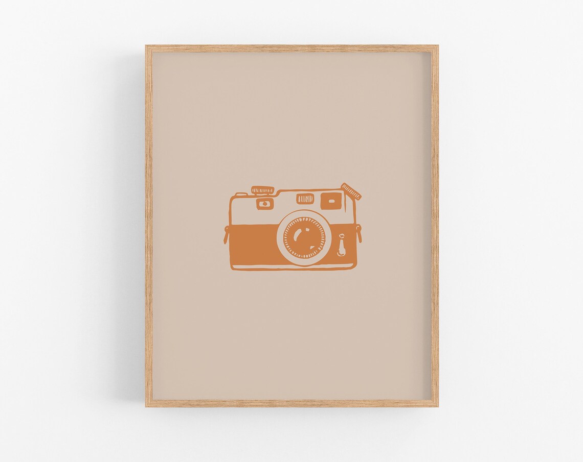 Retro Vintage Film Camera Minimalist Terracotta Line Art Poster
