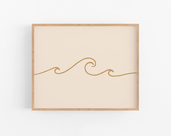 Wave Print Fine Line Print Minimal Wall Decor Gift For Surfer Go With The Flow Print Ocean Print Minimal