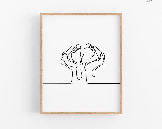 Black And White Fine Line Baby Feet Print Nursery Art Kids Room Or Playroom Posters Minimalist Kids Room Decor Modern Nursery Prints