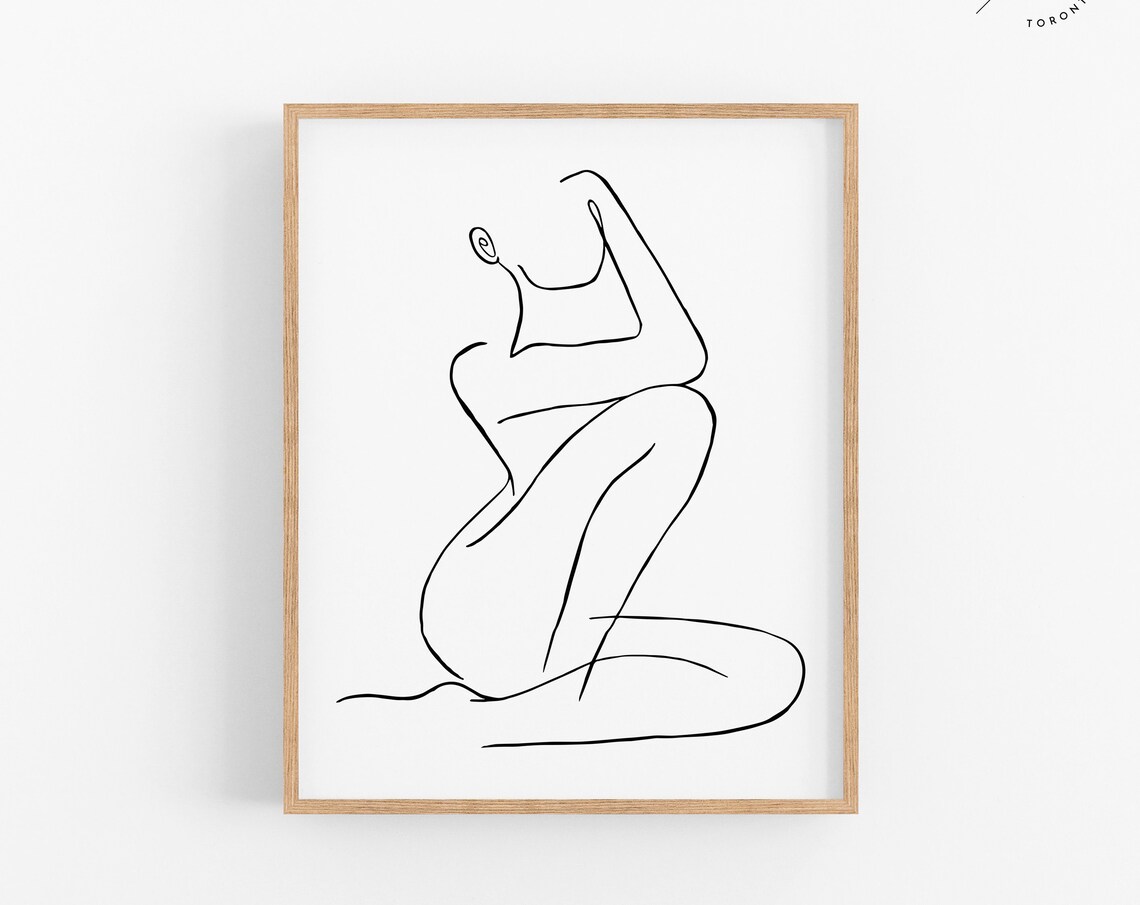Seated Woman Figure One Line Art Black and White Minimalist Poster