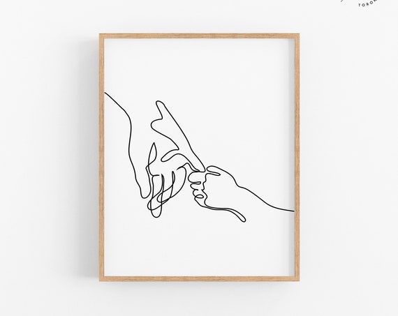 Black And White Fine Line Holding Hands Print Nursery Art Minimal Nursery Decor Kids Room Or Playroom Posters Kids Room Art Modern Art