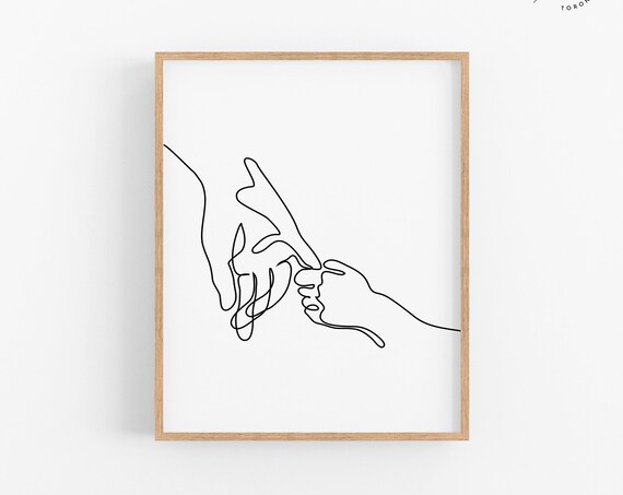 Parent And Child Holding Hands Single Line Art Minimalist Poster