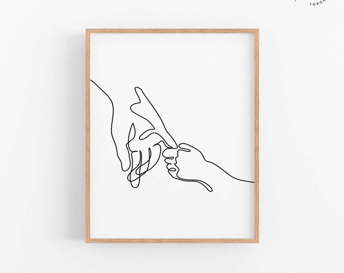 Parent And Child Holding Hands Single Line Art Minimalist Poster