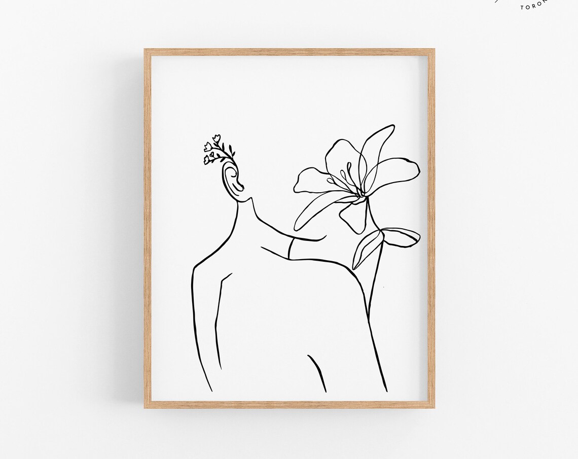 Woman With Flower Line Art Lily Floral Feminine Minimalist Poster