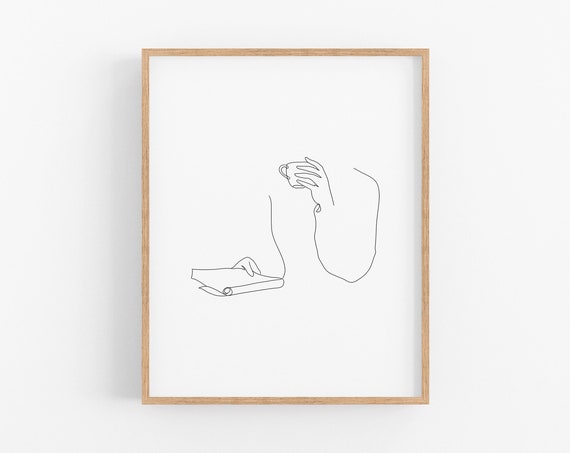 Coffee Hands Art Print Book Hands Art Print Abstract Coffee Print Coffee Art Bookish Print Book Print Book Art Line Print Line Art