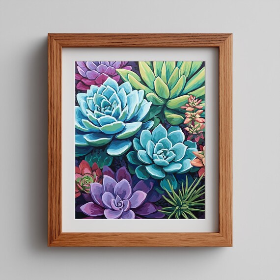 Vibrant Succulent Garden Painting Colorful Botanical Art Poster