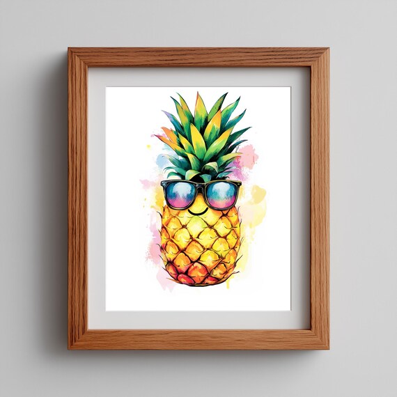 Cool Pineapple Wall Art Funny Fruit With Sunglasses Tropical Summer Decor Whimsical Kitchen Print 137