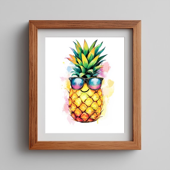 Funny Pineapple with Sunglasses Tropical Summer Watercolor Decor Poster