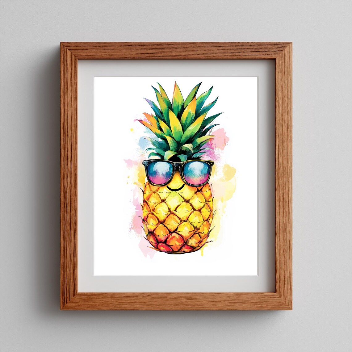 Funny Pineapple with Sunglasses Tropical Summer Watercolor Decor Poster