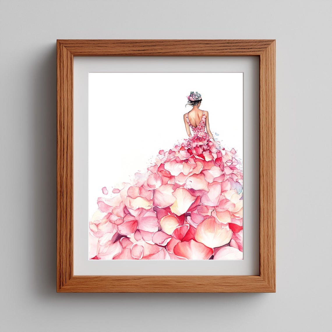Petal Dress Wall Art Pink Flower Gown Painting Fashion Illustration Print Romantic Floral Decor Feminine 124