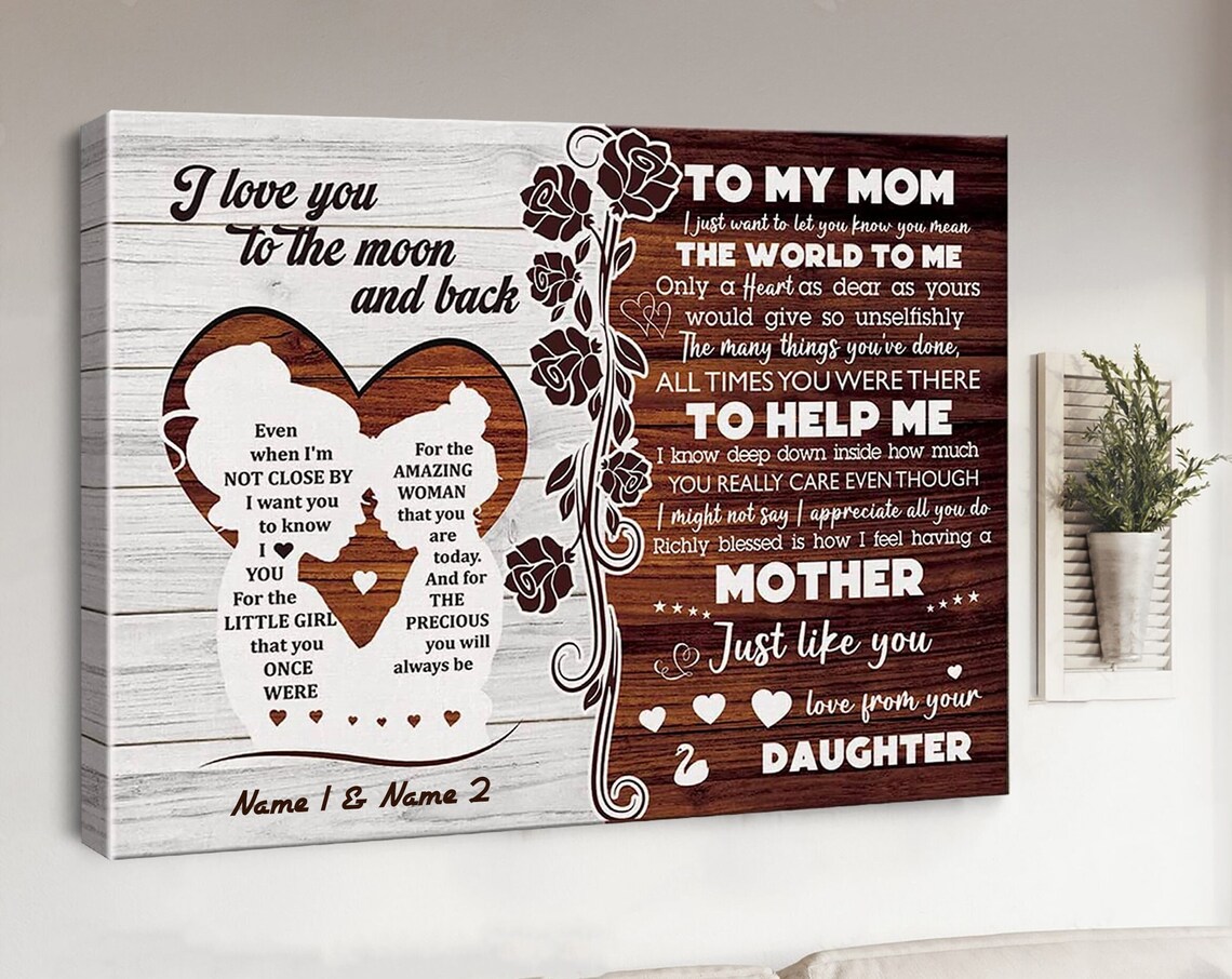 To My Mom Love from Your Daughter Heart Message Rustic Canvas Wall Art