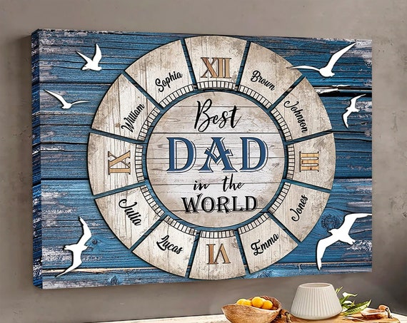 Personalized Best Dad In The World Poster Wall Art Custom Names Gift For Dad From Daughterson Fathers Day Gift