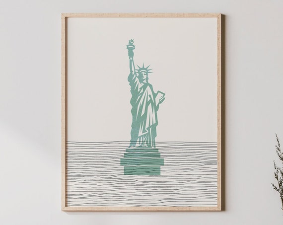 Boho Statue Of Liberty Print Wall Art Decor Minimalist Poster Ellis Island Illustration