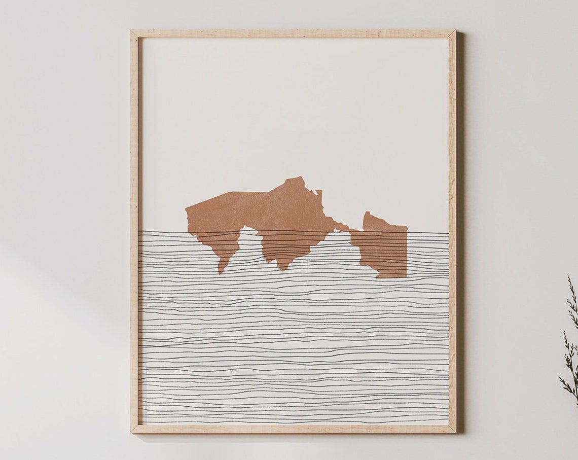 Tabasco Mexico State Map Silhouette Brown Boho Minimalist Wall Art