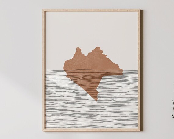 Chiapas Mexico Terracotta Map Silhouette Above Waves Travel Poster