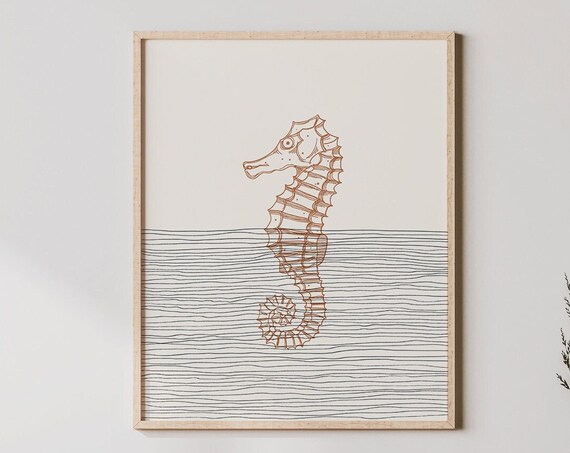 Boho Seahorse Print Wall Art Decor Minimalist Poster Sea Horse Illustration
