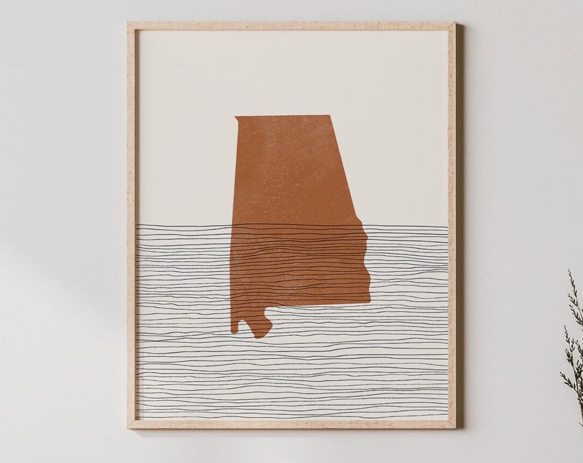 Alabama State Map Terracotta Minimalist Mid Century Modern Poster