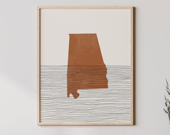 Boho Decor Alabama Mid Century Wall Art Minimalist And Abstract Print State Map