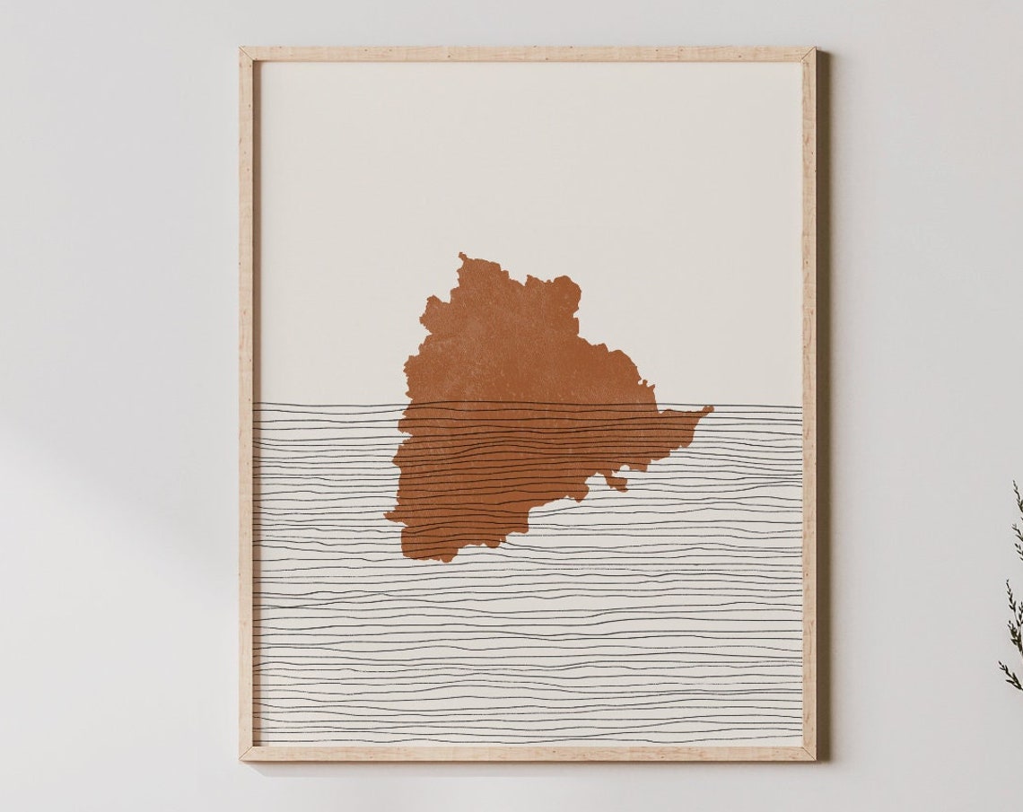 Telangana India State Map Boho Terracotta Retro Travel Poster