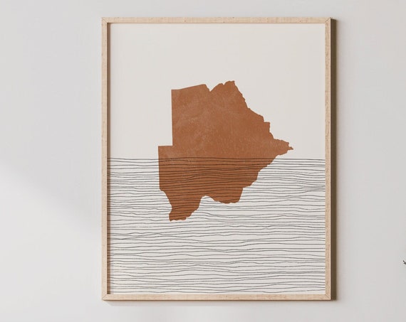 Botswana Print Boho Wall Art And Decor Country Travel Poster Map Silhouette
