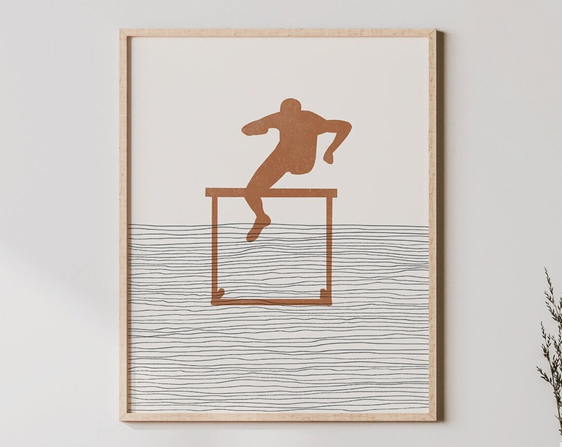 Boho Hurdling Minimalist Poster, Boy Illustration