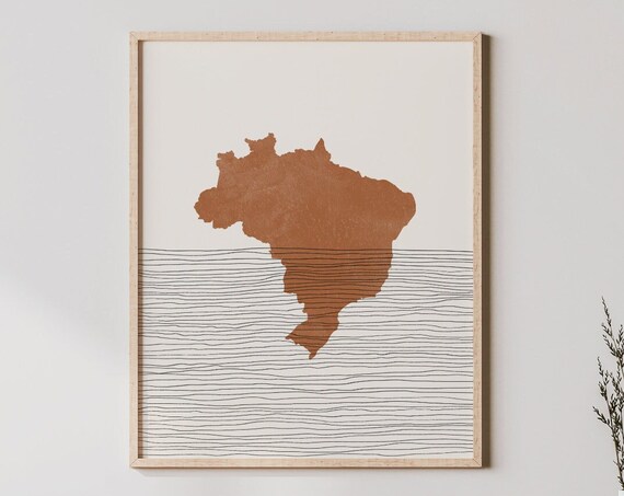 Brazil Boho Travel Poster, Map Silhouette Art Print