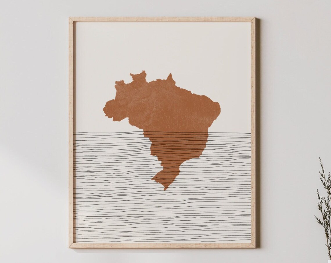 Brazil Boho Travel Poster, Map Silhouette Art Print