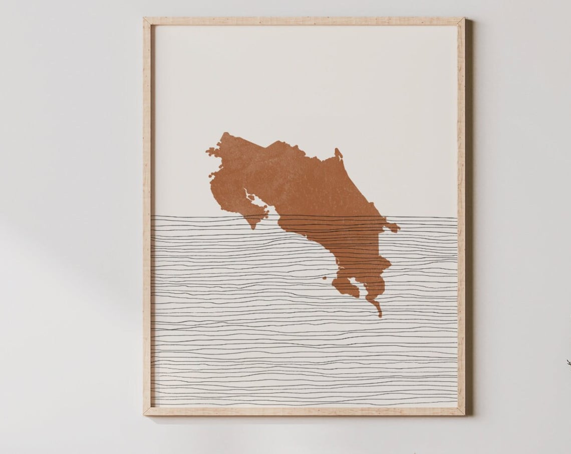 Costa Rica Boho Travel Poster, Map Silhouette