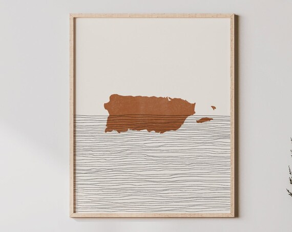 Puerto Rico Boho Travel Poster, Map Silhouette