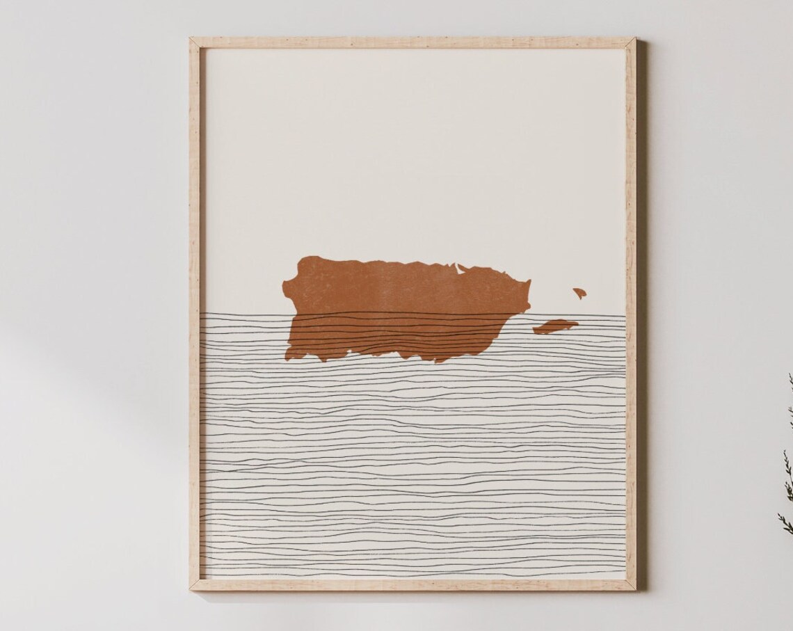 Puerto Rico Boho Travel Poster, Map Silhouette