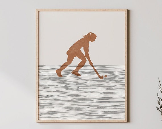 Boho Field Hockey Minimalist Girl Illustration Print