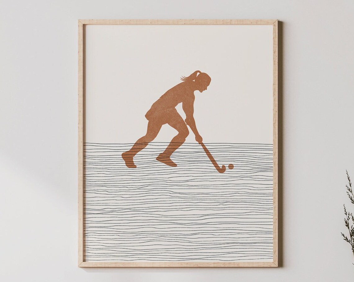 Boho Field Hockey Minimalist Girl Illustration Print