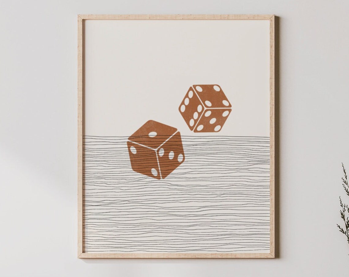 Rolling Dice Minimalist Boho Terracotta Game Room Wall Poster