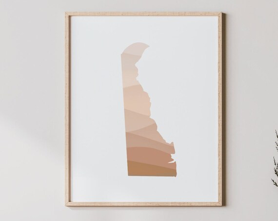 Delaware State Silhouette Beige Waves Minimalist Boho Home Decor Poster