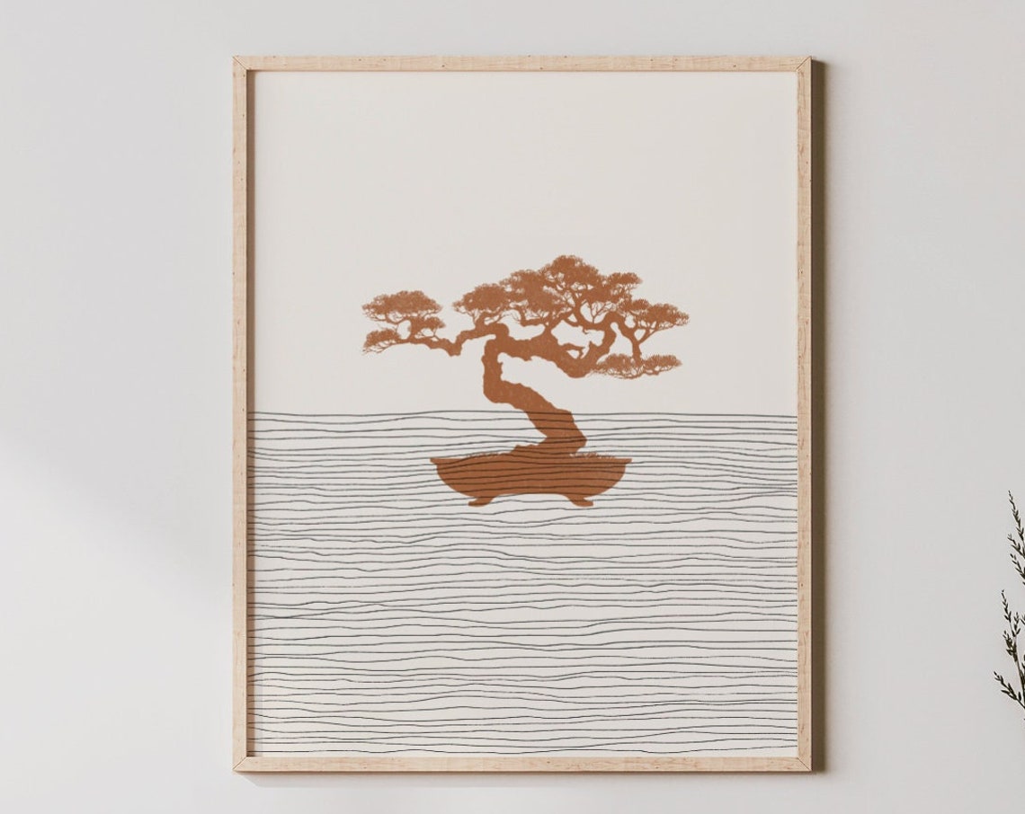 Boho Bonsai Art Wall Decor Minimalist Tree Poster Print Gift