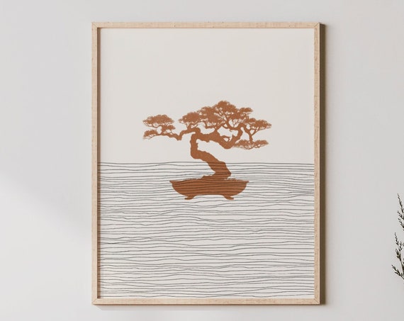 Boho Bonsai Art Wall Decor Minimalist Tree Poster Print Gift