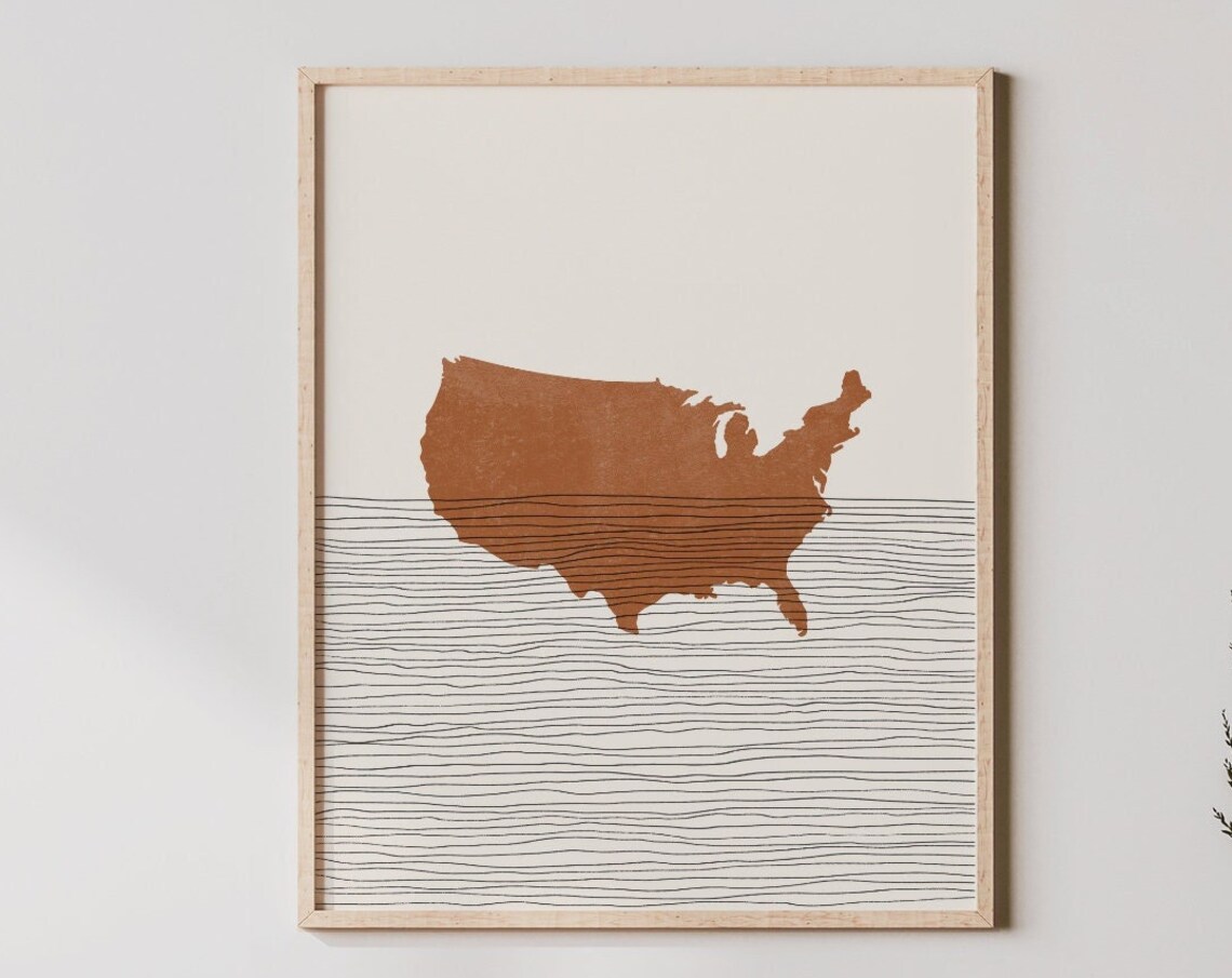 United States Boho Travel Poster, America Map Silhouette