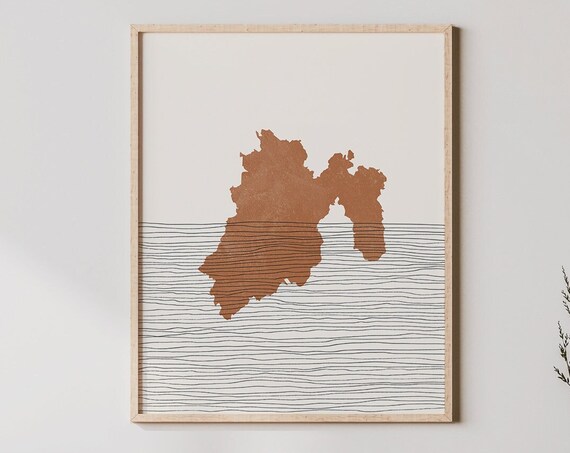 Abstract Terracotta Land Shape Over Wavy Lines Minimalist Modern Poster