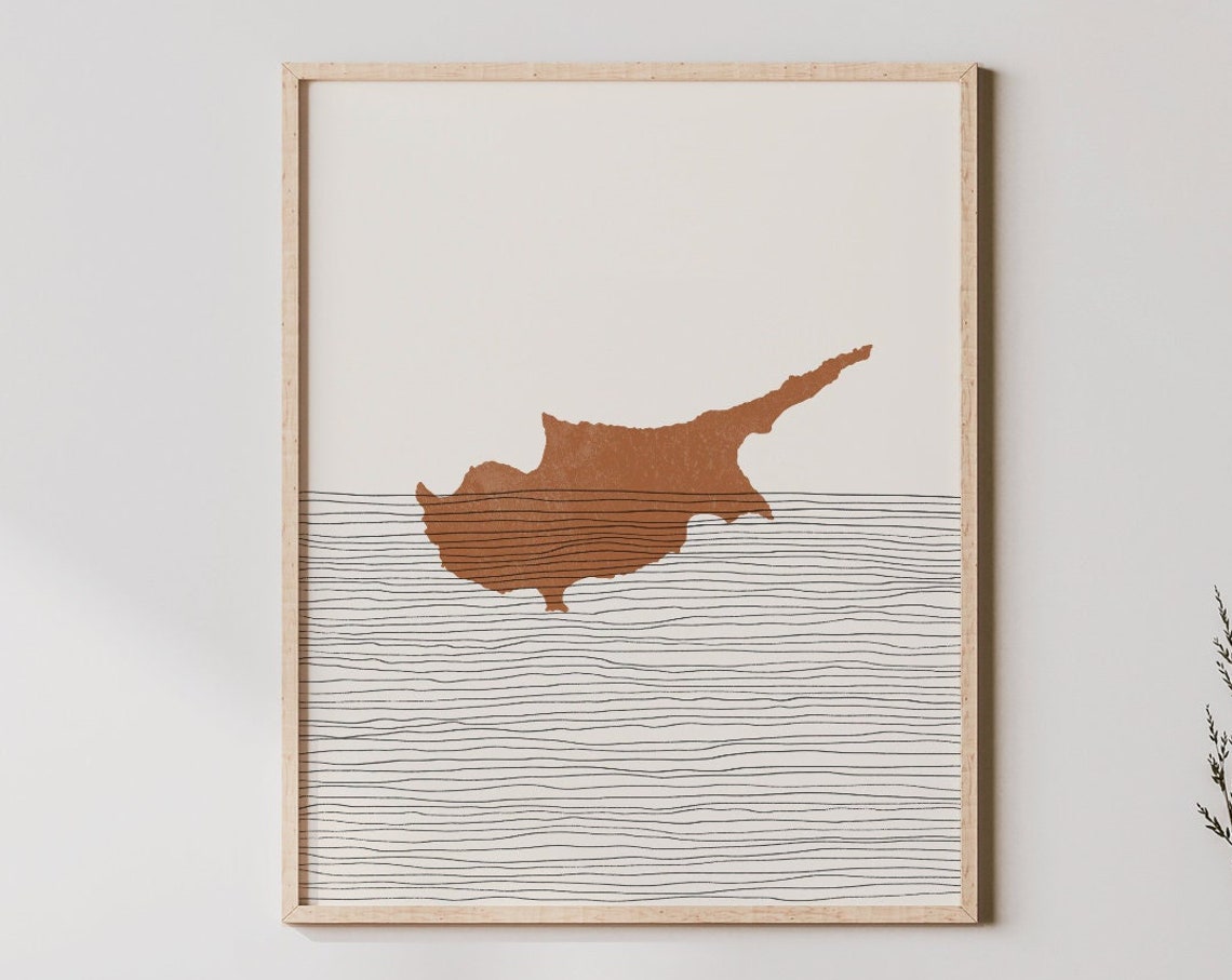 Boho Cyprus Country Map Line Art Terracotta Silhouette Wall Art
